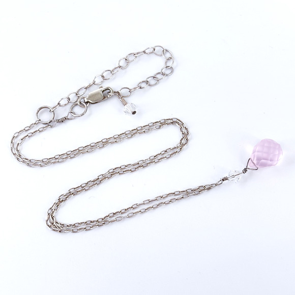 Vintage Sterling Silver Pink Glass Drop Necklace | Adjustable 16”-19” - Picture 3 of 6